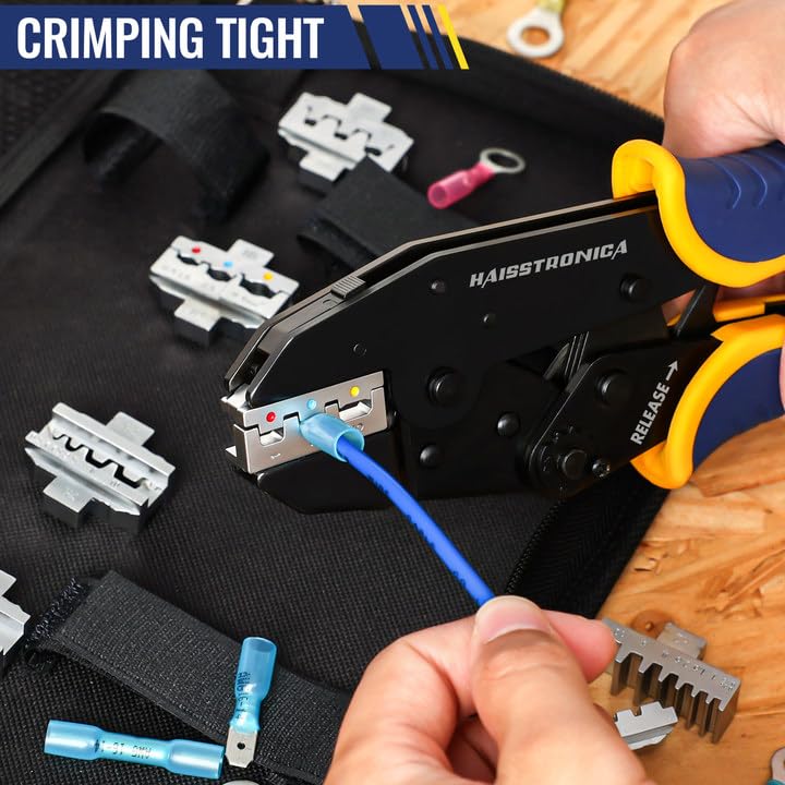 haisstronica Quick Change Ratchet Crimping Tool Kit, 6 Dies, Oxford Bag