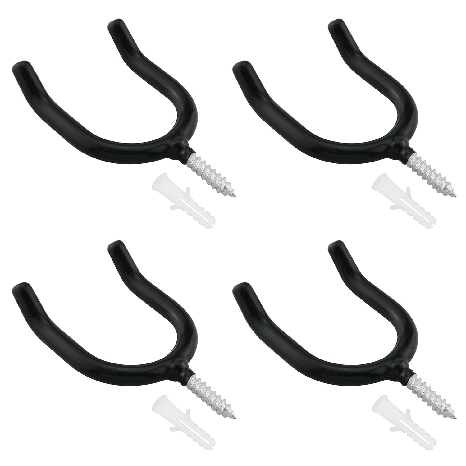 4PCS Screw In U shaped Hook Heavy Duty Wall Mounted Practical Hanging Hook for Garden Tools Shovels Rakes Rack Black