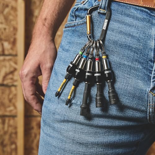 DEWALT Keyring Bit Holder Set 1/4 Inch Hex Bits, Durable Metal Bit Holder Key Chain (DWAFHLDKC5)