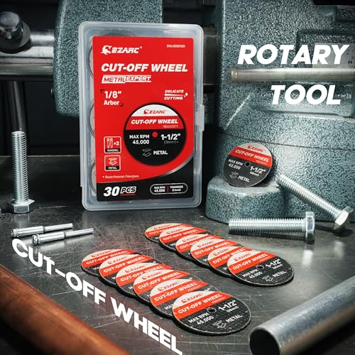 EZARC 1-1/2 Cut Off Wheels, 1.5" x 1/8" Fiberglass Reinforced Rotary Tool Cutting Disc Accessories Include Mandrels, 32-Pack
