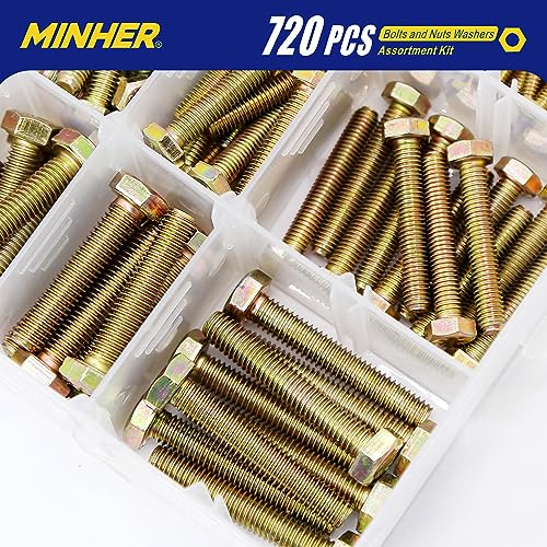 MINHER M4 M5 M6 Bolts and Nuts Assortment Kit 720PCS Hex Screws Nuts & Washers Set - color: M4, M5, M6 (720PCS)
