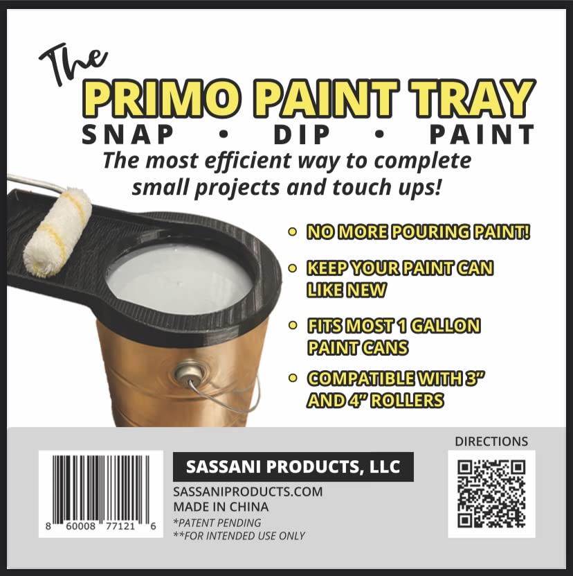 The Primo Paint Tray | Snap on Paint Tray for 4" Rollers & Brushes | No More Pouring Paint | Convenient | Efficiently Complete DIY Projects and Touch-ups