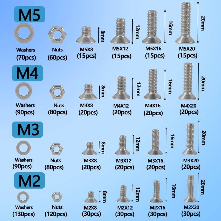 newlng 1065pcs M2 M3 M4 M5 Screws Bolts and Nuts Flat Button Hex Socket Washers Assortment Kit and Wrench Allen Head Machine Screws,for Metal DIY Projects,Tools & Equipment Maintenance - size: B-M2345