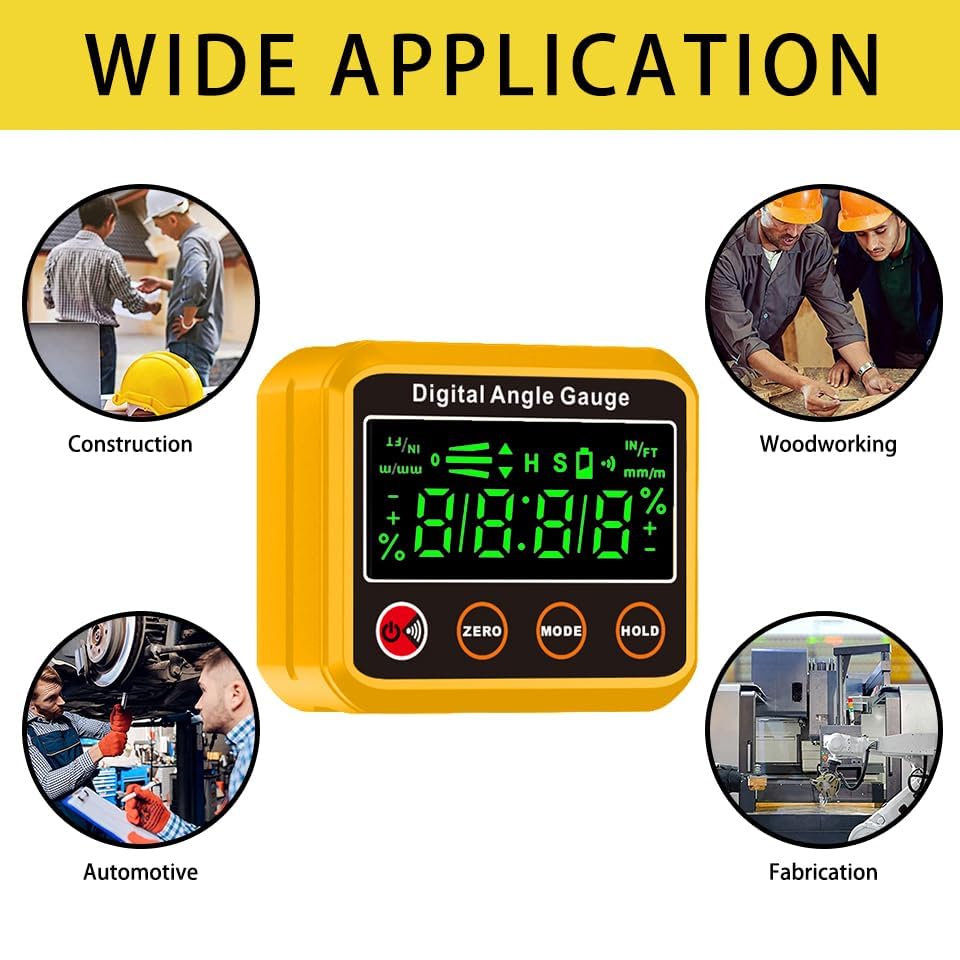 Magnetic Digital Angle Finder Protractor Inclinometer - Cube Digital Level Angle Gauge with Magnetic Base and Backlight - Precision Level Box for Woodworking, Construction, Machinery, Masonry (yellow) - color: Yellow