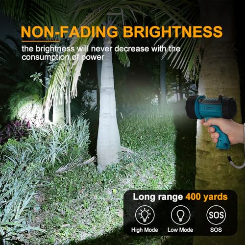 YIERBLUE Rechargeable Spotlight, Super Bright 1000,000 High Lumen LED IP67 Waterproof Handheld Spotlight Long Lasting Large Flashlight Searchlight with Detachable Red Light Filter - color: Green