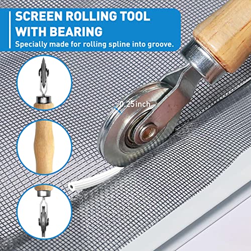 Window Screen Repair Kit, 5 in 1 Screen Roller Tool for Windows or Doors - size: 5 in1 Screen Repair Kit(White Spline)