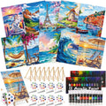 Ctosree 72 Pcs Seaside Scenery Paint and Sip Kit for Adults 8'' x 10'' Pre Drawn Canvas for Painting DIY Pre Printed Canvas for Party Favor Acrylic Painting Kit Wood Easel Brushes Date Night Bulk - style: Seaside Scenery