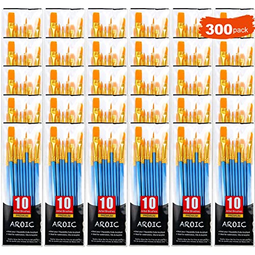 AROIC Painting Brush Set, 30 Packs/300 Pieces, Nylon Brush Head - size: 300pcs
