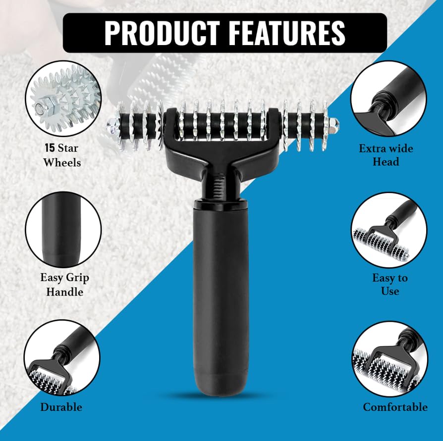 ZY393 Carpet Seam Roller, Spiked Star Wheel Grooming Pile Roller for Loop Carpet Seaming, Bi-Directional 5.5"/140mm Wide Head, Improves Hot-Melt Tape Adhesive Transfer for Invisible Seams - style: Seaming Roller Seaming Spiked Star Grooming Carpet Pile Ro