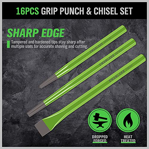 SWANLAKE 28-piece Punch and Chisel Set, Including Pin Punches, Taper Punch, Cold Chisels, Center Punches - size: 28PCS