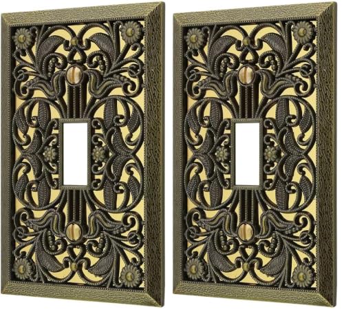 Amerelle 65TAB Filigree Wallplate, 1 Toggle, Antique Brass (Pack of 2) - size: 1 Toggle (Pack of 2)