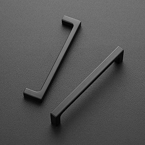 Ravinte Matte Black Square & Solid Cabinet Handles,5 Inch,30 Pack | Zinc Alloy, Flat Black Finish, Screws Included,Drawer Pulls, Cabinet Hardware for Kitchen & Drawer - size: 5 Inch Hole Center