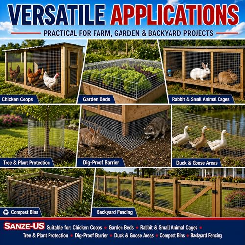 SANZEUS Hardware Cloth, 48in x 100ft 1/2in Mesh, 19GA Chicken Wire Fencing - size: 1/2inch 48inx100ft