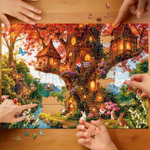 Magic Fairy Forest Treehouse Puzzles for Adults 1000 Pieces - color: Elf Treehouse Village