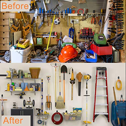 AOBEN 24PCS Garage Hooks, Heavy Duty Double Garage Hanger Organizer Wall Mount Iron Anti-Slip Garage Storage Hooks for Ladder, Power Tool,Bike,Ropes（23 Hooks & 1 hoder Strap-Gray - size: 24PCS GR