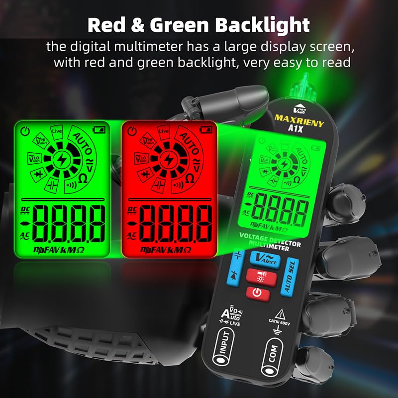 Digital Multimeter Rechargeable Electrical Tester NCV with Audible and Visual Alarms Auto-Ranging Measures AC/DC Voltage Capacitance Resistance Continuity Capacitance Diode Live Check Tester