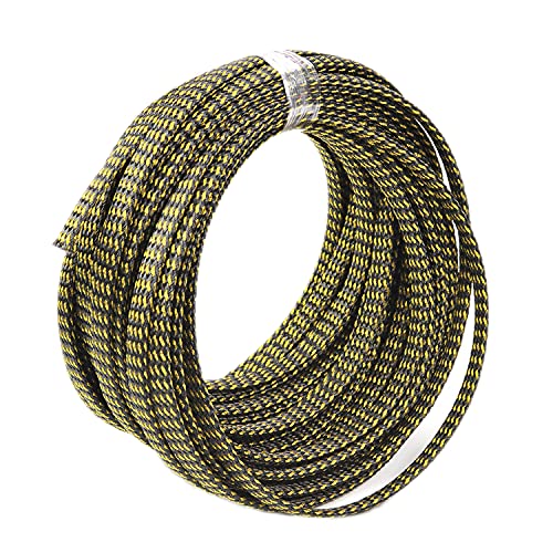 Othmro 32.8ft Length PET Flexible Expandable Braided Cable Sleeves 0.24in Width Wire Loom Sleeving and Organizer Flexible Wire Mesh Sleeves for TV Audio PC Computer Cords from Pet Chewing Black Gold - color: Black Gold, size: 0.15" Dia/32.8Ft