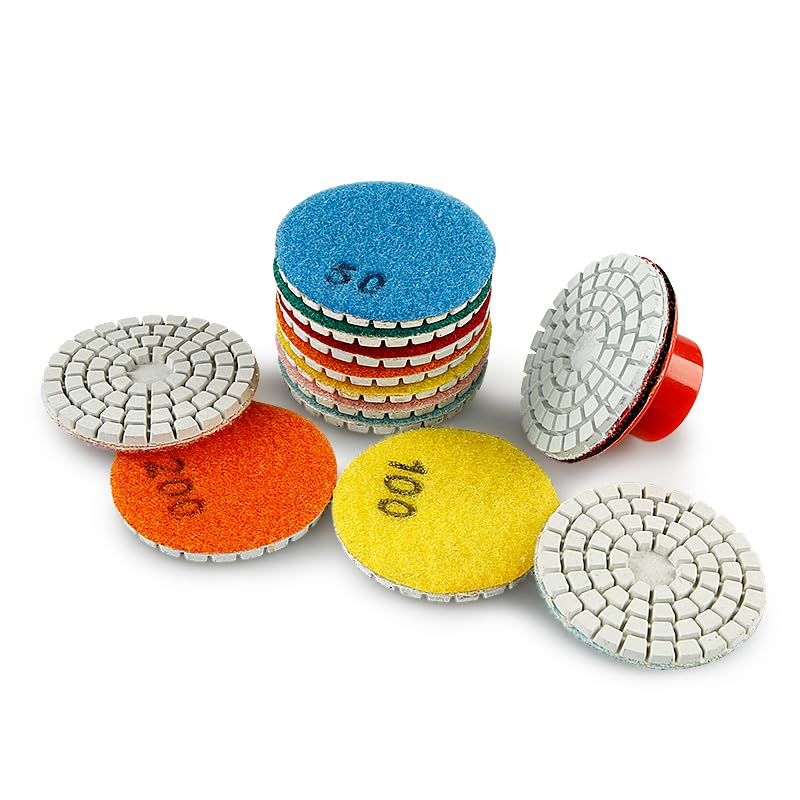 LOZLIN Tools 2 Inch 50mm Wet Diamond Polishing Pads 8PK Hook Loop Stone Buff Discs for Grinder Drill, Granite Quartz Marble Countertop Jade Curved Mirror Finish Kit