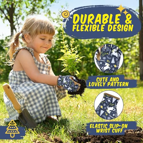 HANDLANDY Kids Leather Gardening Gloves, Kid Work Gloves, Blue, M - color: Blue (1 Pair), size: Medium (Age 5-7)