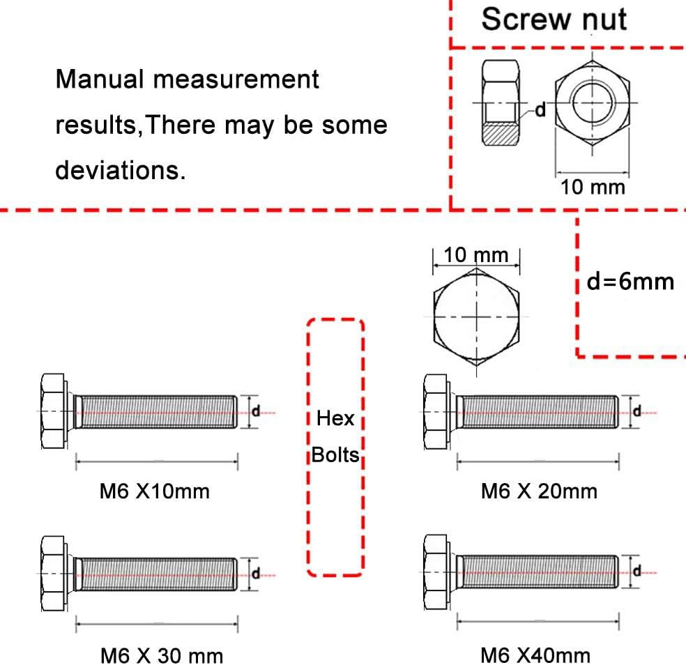 newlng M6 304 Stainless Steel Nuts and Bolts, Hex Flat Head Cap Bolts Screws Nuts Hexagon Socket Head Screw,Heavy Duty Hex Bolts Nuts Assortment, Head Mechanical Parts Combination Box - size: A-M6