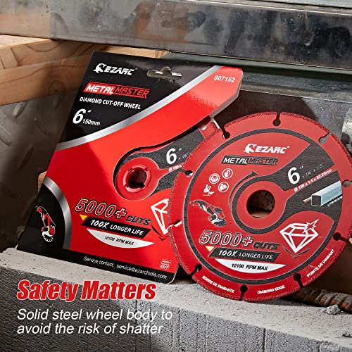 EZARC Diamond Cutting Wheel 6'' x 7/8 Inch for Metal, Cut Off Wheel with 5000+ Cuts on Rebar, Steel, Iron and INOX - style: 6 x 7/8 Inch