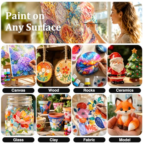 Caliart 36 Colors Acrylic Paint Set with 12 Brushes - color: Regular, size: 2 Fl Oz (Pack of 36)