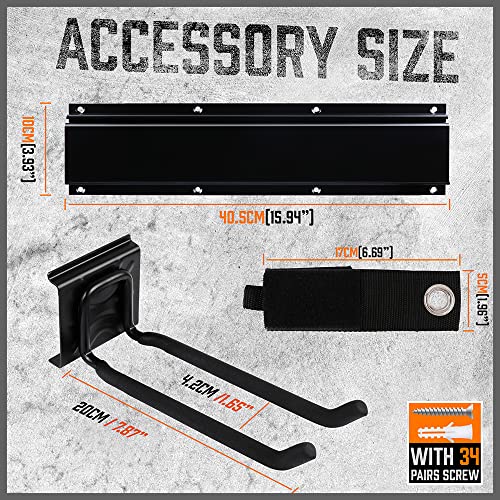 HORUSDY 64-Inch Heavy Duty Garage Organization Rack, 14 Packs Max Load 600LB, 4 Packs Rails and 9 Adjustable Hooks, Tool Organizer Rack with Heavy Double Hooks Tracks
