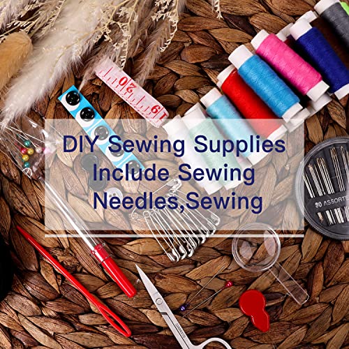JUNING Sewing Kit with Case Portable Sewing Supplies for Mom Grandma Women Men Teen Girls Boys Home Traveler, Adults, Beginner, Emergency, Contains Thread, Scissors, Needles,Measuring Tape and More - size: B-Threads