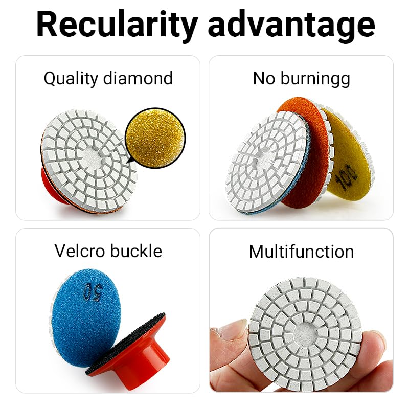 LOZLIN Tools 2 Inch 50mm Wet Diamond Polishing Pads 8PK Hook Loop Stone Buff Discs for Grinder Drill, Granite Quartz Marble Countertop Jade Curved Mirror Finish Kit