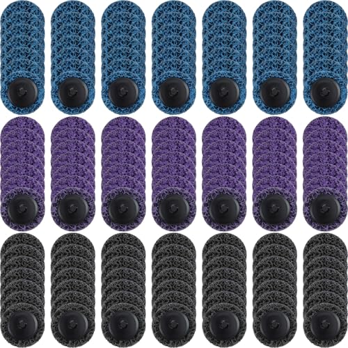 Macarrie 150 Pcs 2 Inch Surface Conditioning Sanding Discs, Diamond | Quick Change Fine Medium Coarse Sanding Pads Die Grinder Accessories for Surface Strip Grind Polish Burr Finish - color: black,blue,purple