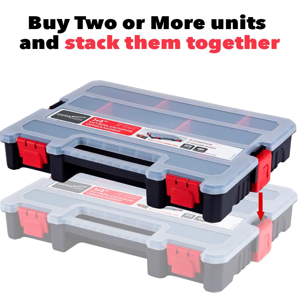 Small Parts Organizer Box – Stackable Hardware Storage Case with 20 Compartments & 12 Dividers – Heavy-Duty Nylon Screw, Drill Bit, Nut & Bolt Organizer for Garage, Toolbox, Workshop