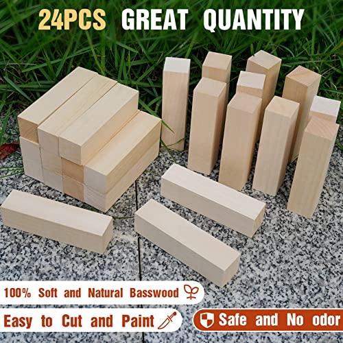 Basswood Carving Blocks, 24PCS Whittling Wood Blocks Wood Carving Kit, Bass Wood for Wood Carving Easy to Use, for Kids and Adults - color: 24 PCS