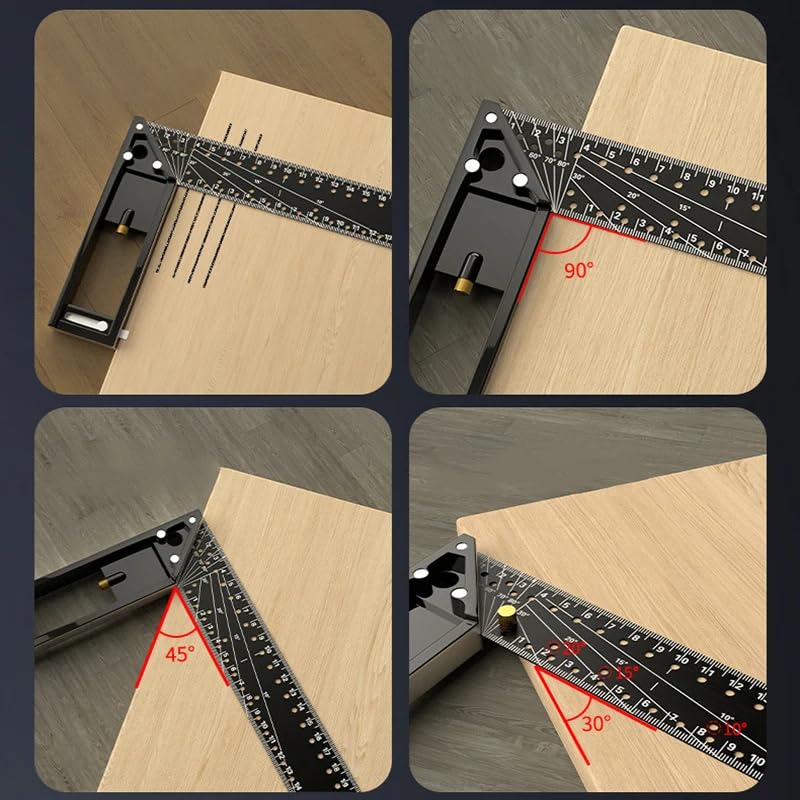 Woodworking Square Ruler, Precision 45/90 Degree Right Angle Ruler, Combination Square with Retractable Ledge and Scribe Mark Pin, Machinist Square Layout Tool for Framing, Marking, DIY