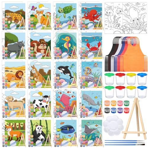Sherr 140 Pcs 20 Set Pre Drawn Canvas Painting Kit, Animal - style: Animal