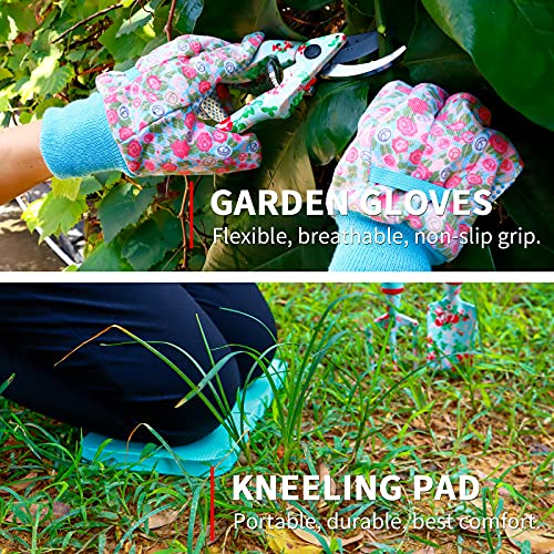 Womens Gardening Gifts Set - Floral Gardening Tools with Tote Bag - Gifts for Mom, Girlfriend or Women - Birthday, Christmas (Blue) - color: Blue