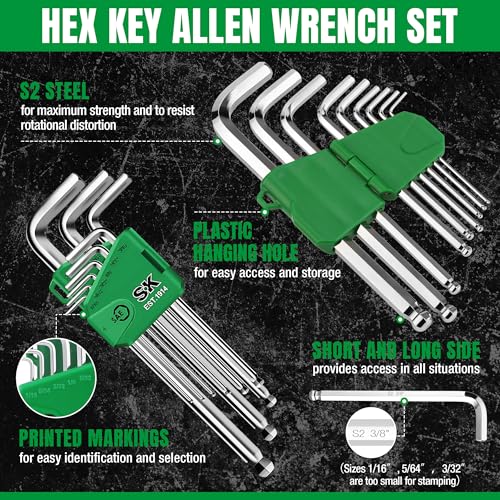 SK SAE Allen Wrenches Sets, 9-Piece L-Shaped Hex Key Set, S2 Steel - style: SAE