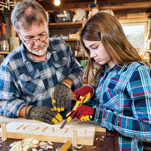 Kids Genuine Leather Work Gloves Age 2-12, Touchscreen, Reflective - color: Red, size: Medium (6-9 Years Old)