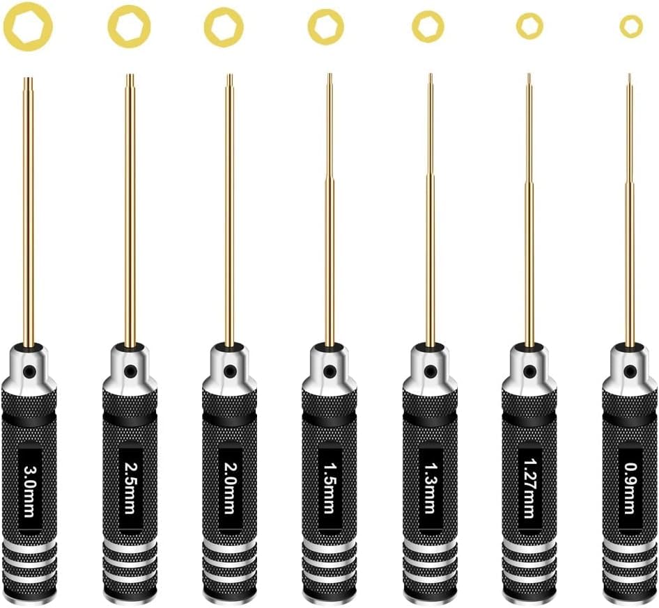 Hex Driver Set Hex Allen Screwdriver Kit 0.9mm 1.27mm 1.3mm 1.5mm 2.0mm 2.5mm 3.0mm Allen Wrench Set Titanium Hexagon Screwdriver RC Tools Kit for RC Car Drone Multi-Axis Helicopter Models(7pcs) - style: 7pcs Screwdrivers