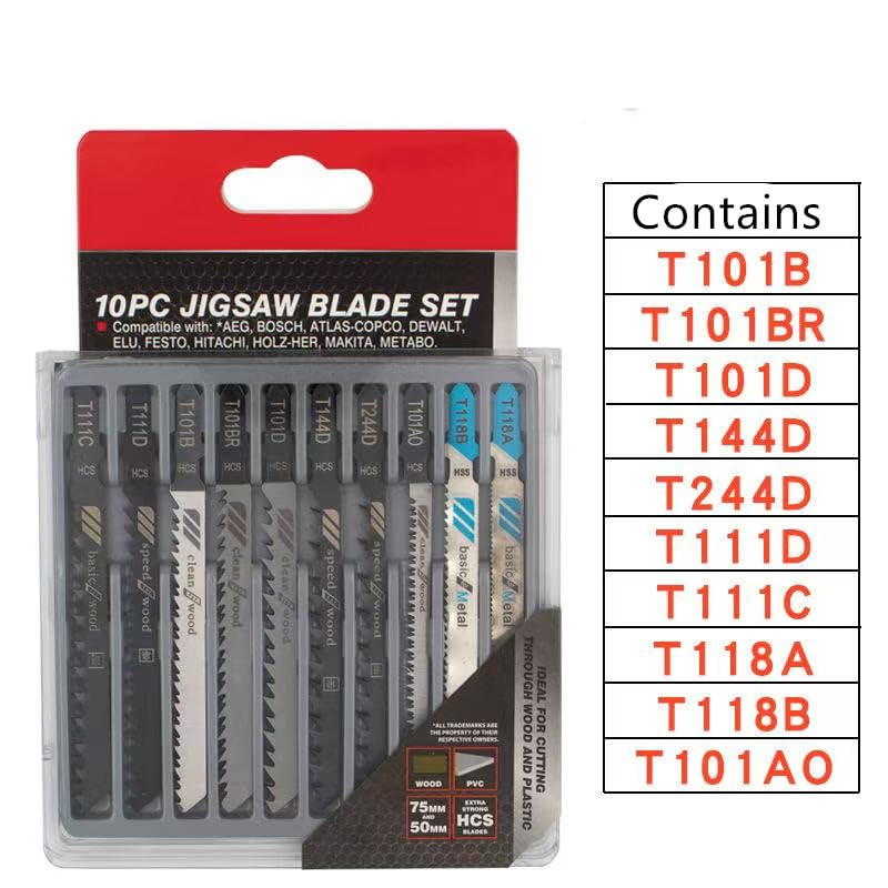 Contractor Jigsaw Blades Set, 30-Piece T-Shank Jig Saw Blades Assortment for Wood, Plastic & Metal Cutting - Includes T118A,T118B,T101AO, T101D,T101B,T101BR, T111D,T111C with Durable Storage Case