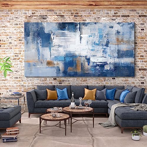KLAKLA Abstract Canvas Wall Art - Blue and White Picture Artwork for Wall Modern Paintings Wall Decor Living Room Bedroom Office Large Wall Art - color: Blue-White-Gray, size: 58"L x 29"W