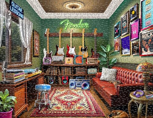 Springbok Fender Guitar Lessons 1000 Piece Jigsaw Puzzle for Adults & Family - Poster Now Included - Music Classroom, Guitar Art & Sheet Music Scene - Unique Cut Pieces - Made in USA - style: Guitar Lessons