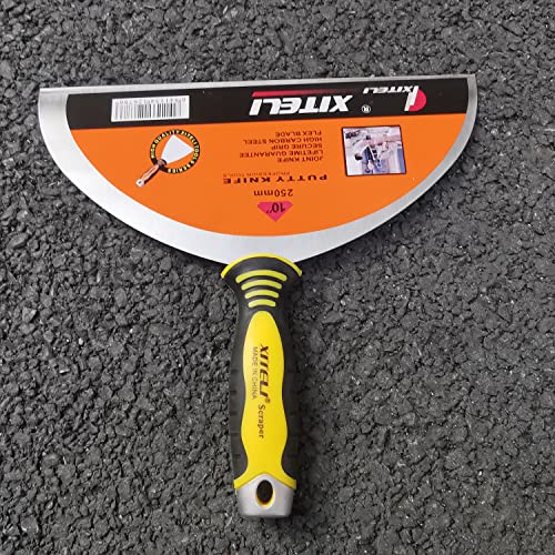 Large Putty Scraper, 10" Stainless Steel Putty Knives with Plastic Ergonomic Handle for Taping Paint Wall Floor Tile, Metal Spackle Tools Knife,Remover for Wood, Wallpaper Scraper(10") - size: 10"
