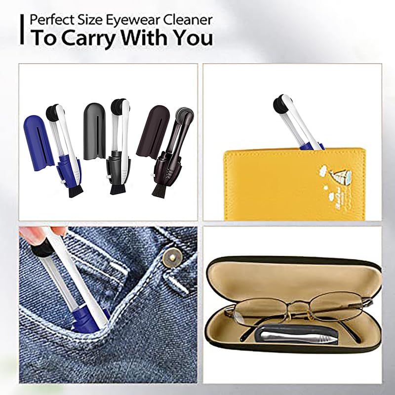 Eye Glasses Cleaner (3pc), Portable Carbon Eyeglass Cleaner, Microfiber Spectacles Mini Sunglasses Brush Soft Brush Cleaning Tool for Lens