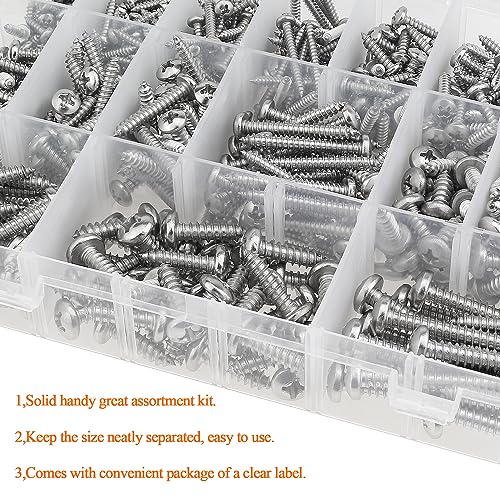 540 Pieces #4#6#8#10#12 Wood Screws Set, HELIFOUNER 18 Sizes Phillips Pan Head Self-Tapping Screws Assortment Kit, Phillips Pan Head Wood Screws, 304 Stainless Steel - size: #4#6#8#10#12