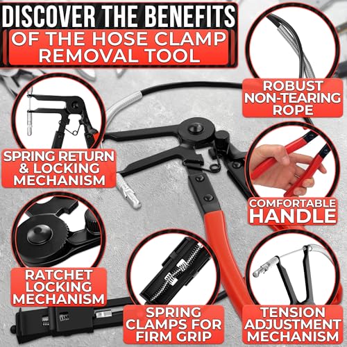 Flexible Hose Clamp Pliers, Fits 0.39"-1.37" Clamps, Carbon Steel Body - color: Black & Red Hose Clamp Tool