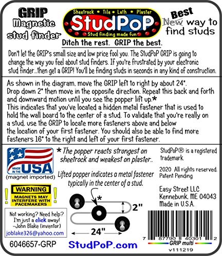 Grip StudPoP Moving Magnet Stud Finder, 3/4" Magnet