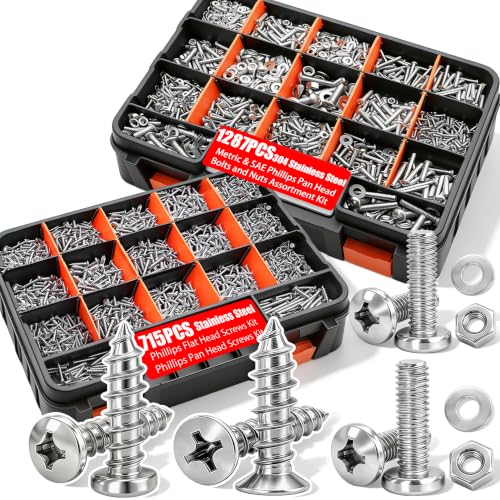Twidec/2002PCS 304 SS Nuts And Bolts Assortment Kit And Self TappingScrew - color: Silver SS 2002PCS#4#6#8#10#1/4#3/8#5/16M3M4M5M6M8