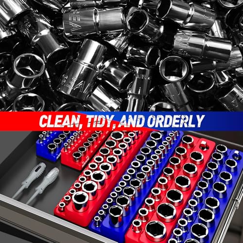 2-Pack 3/8 Inch Magnetic Socket Organizer Metric &SAE - size: 3/8"SAE&METRIC/2PCS