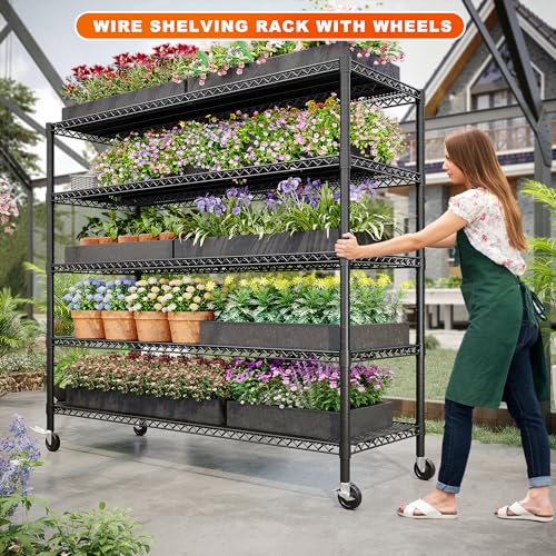REIBII 85.7"H 5-Tier Garage Shelving with Wheels&Feet, Adjustable, 2998 lbs - size: 5-Tier,55.5" W X 85.7" H X 24.2" D