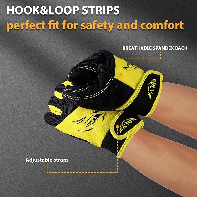 DLY Mens Work Gloves Touch screen, Utility Mechanic Gloves, Flexible Breathable Fit, Terry Fabric, Non-Slip (Medium, Yellow)